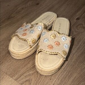 Jack Rogers Women's Espadrille Slides - Tan with Floral Accents
